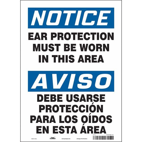 Safety Sign, 14 in Height, 10 in Width, Vinyl, Vertical Rectangle, English, Spanish, 466G14
