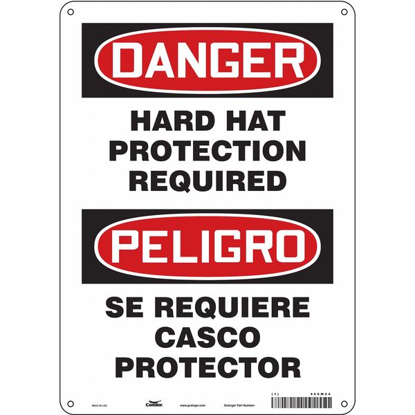 Safety Sign, 14 in Height, 10 in Width, Polyethylene, Vertical Rectangle, English, Spanish, 466M24