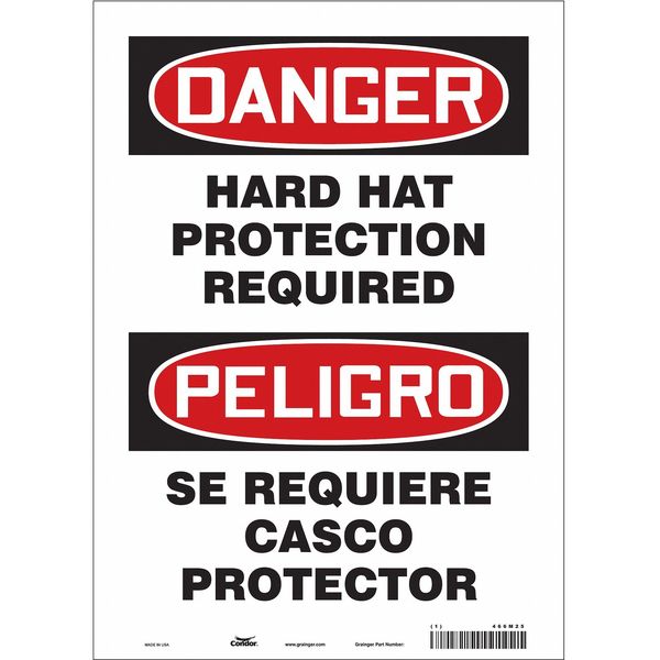 Safety Sign, 14 in Height, 10 in Width, Vinyl, Vertical Rectangle, English, Spanish, 466M25