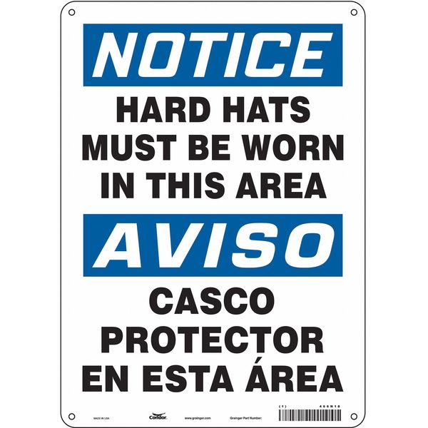 Safety Sign, 14 in Height, 10 in Width, Polyethylene, Vertical Rectangle, English, Spanish, 466N18