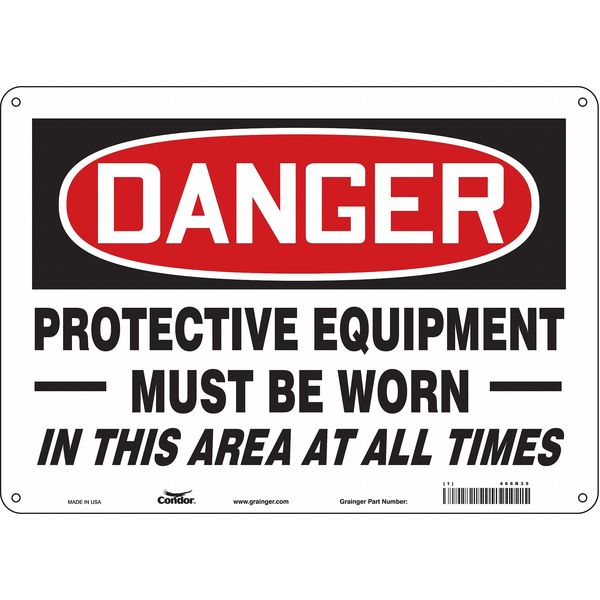 Safety Sign, 10 in Height, 14 in Width, Polyethylene, Horizontal Rectangle, English, 466R35