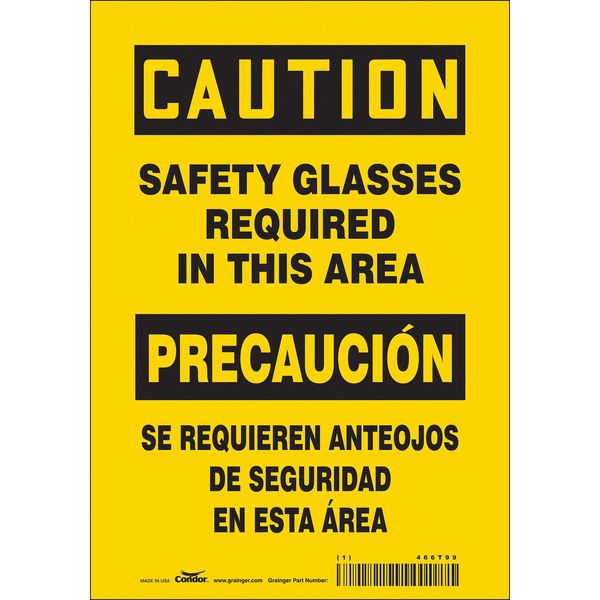 Safety Sign, 10 in Height, 7 in Width, Vinyl, Horizontal Rectangle, English, Spanish, 466T99