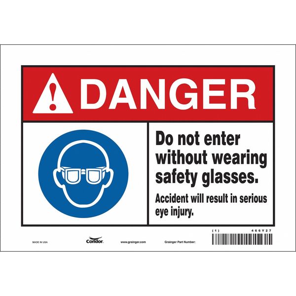 Safety Sign, 7 in Height, 10 in Width, Vinyl, Vertical Rectangle, English, 466Y27
