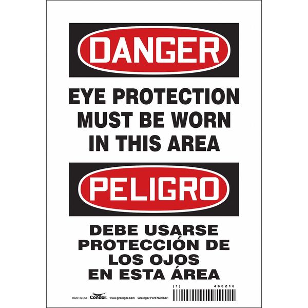 Safety Sign, 10 in Height, 7 in Width, Vinyl, Horizontal Rectangle, English, Spanish, 466Z16