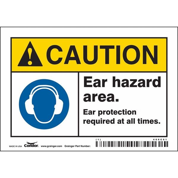 Safety Sign, 3 1/2 in Height, 5 in Width, Vinyl, Horizontal Rectangle, English, 466C61