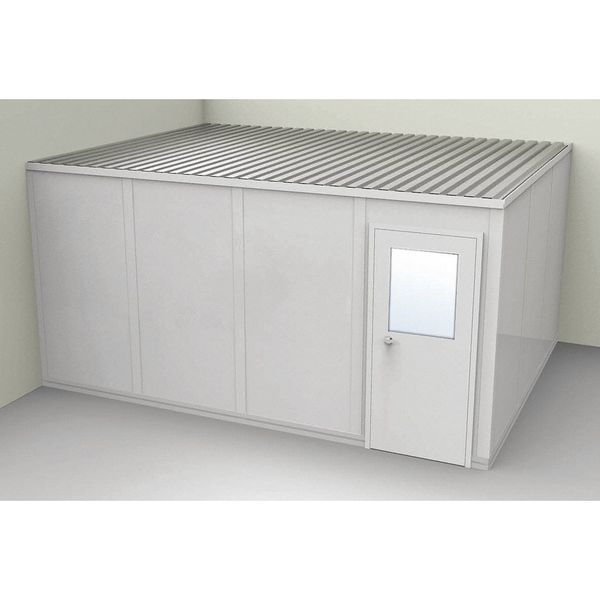 2-Wall Modular In-Plant Office, 8 ft 1 3/4 in H, 16 ft 1 1/4 in W, 12 ft 1 1/4 in D, Gray