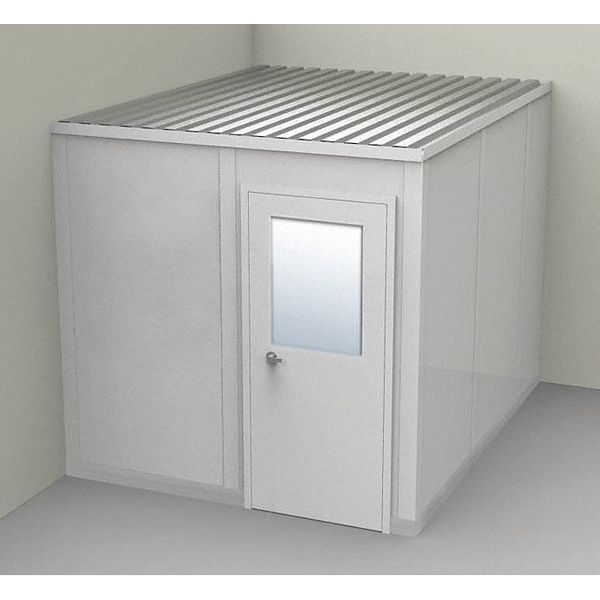 2-Wall Modular In-Plant Office, 8 ft 1 3/4 in H, 10 ft 1 1/4 in W, 8 ft 1 1/4 in D, Gray