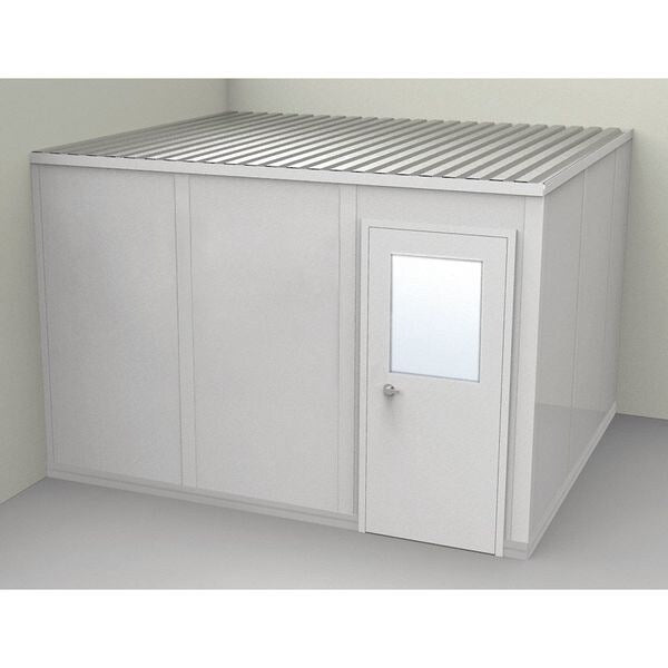 2-Wall Modular In-Plant Office, 8 ft 1 3/4 in H, 12 ft 1 1/4 in W, 10 ft 1 1/4 in D, Gray