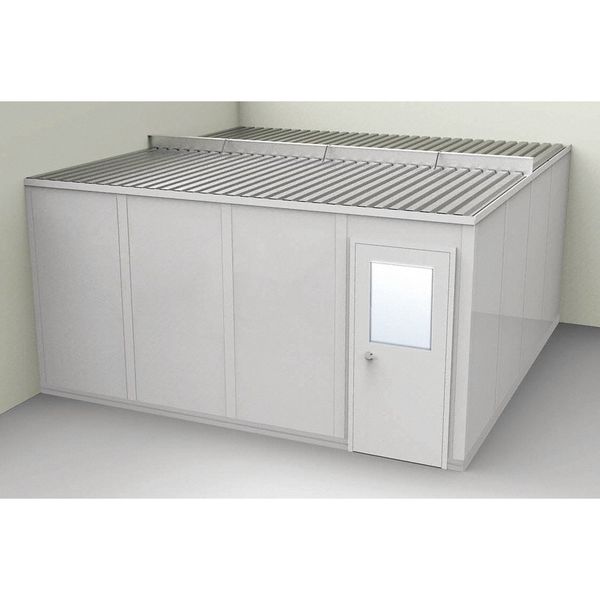 2-Wall Modular In-Plant Office, 8 ft 1 3/4 in H, 16 ft 1 1/4 in W, 16 ft 1 1/4 in D, Gray