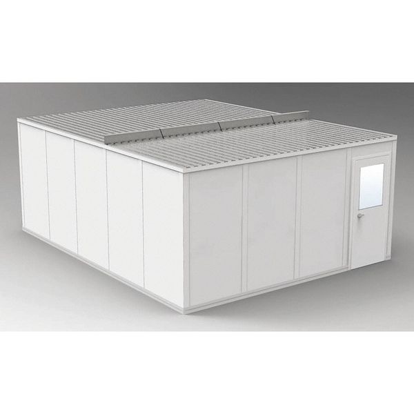 4-Wall Modular In-Plant Office, 8 ft 1 3/4 in H, 20 ft 4 1/2 in W, 16 ft 4 1/2 in D, Gray