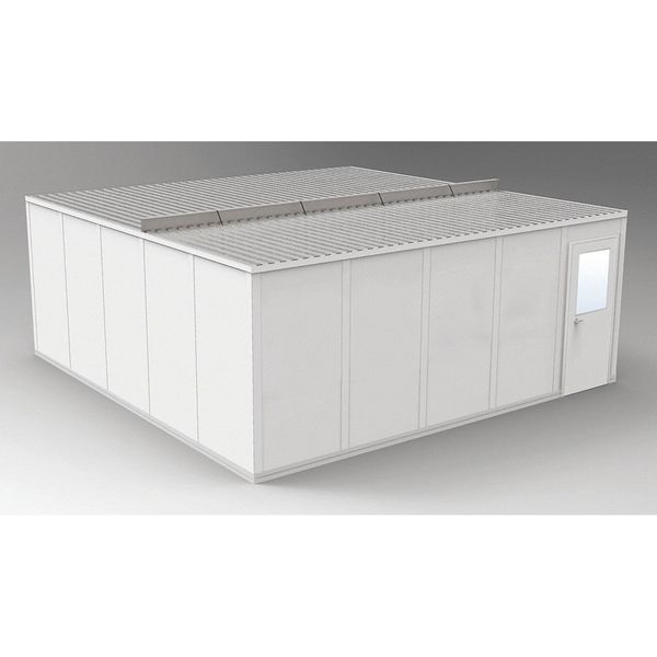 4-Wall Modular In-Plant Office, 8 ft 1 3/4 in H, 20 ft 4 1/2 in W, 20 ft 4 1/2 in D, Gray