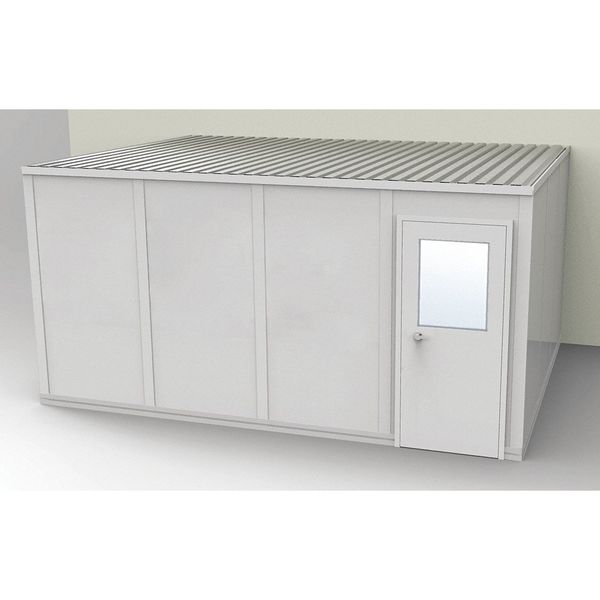 3-Wall Modular In-Plant Office, 8 ft 1 3/4 in H, 16 ft 4 1/2 in W, 12 ft 1 1/4 in D, Gray
