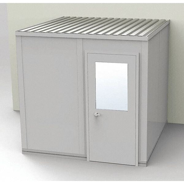 3-Wall Modular In-Plant Office, 8 ft 1 3/4 in H, 8 ft 4 1/2 in W, 8 ft 1 1/4 in D, Gray