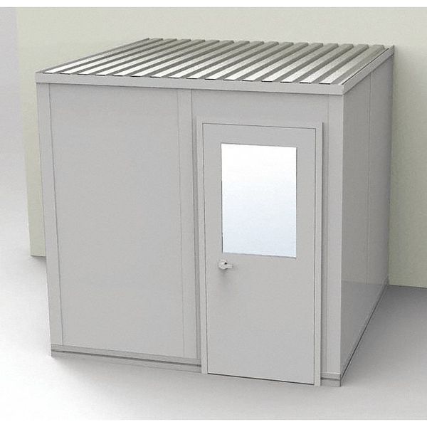 3-Wall Modular In-Plant Office, 8 ft 1 3/4 in H, 8 ft 4 1/2 in W, 8 ft 1 1/4 in D, Gray