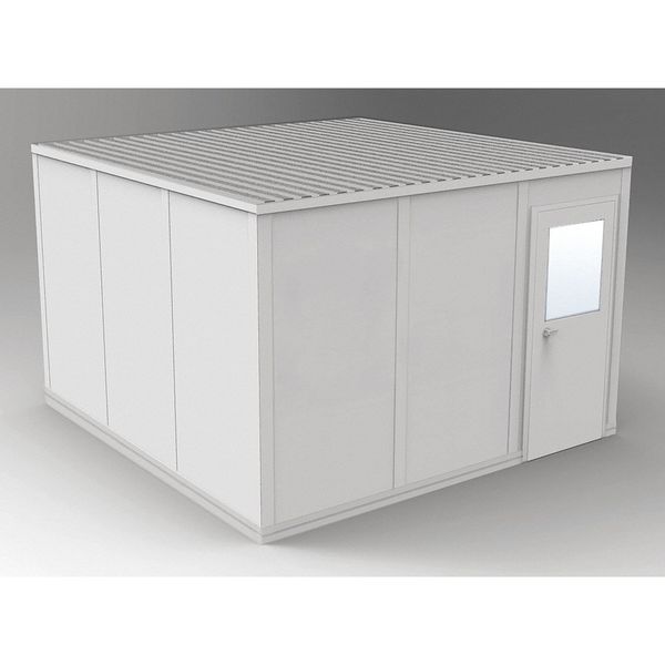 4-Wall Modular In-Plant Office, 8 ft 1 3/4 in H, 12 ft 4 1/2 in W, 12 ft 4 1/2 in D, Gray