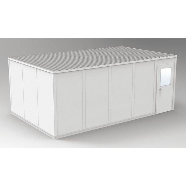 4-Wall Modular In-Plant Office, 8 ft 1 3/4 in H, 20 ft 4 1/2 in W, 12 ft 4 1/2 in D, Gray