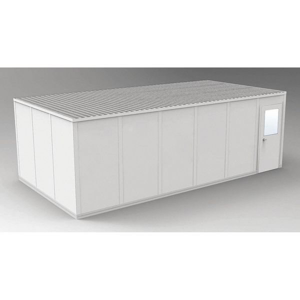 4-Wall Modular In-Plant Office, 8 ft 1 3/4 in H, 24 ft 4 1/2 in W, 12 ft 4 1/2 in D, Gray