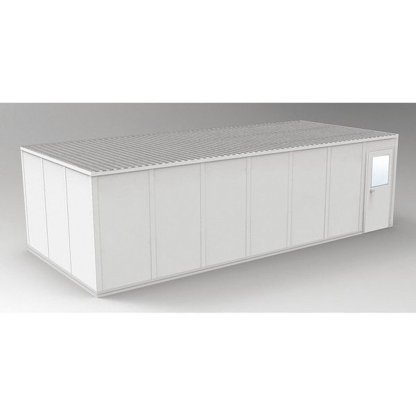 4-Wall Modular In-Plant Office, 8 ft 1 3/4 in H, 28 ft 4 1/2 in W, 12 ft 4 1/2 in D, Gray