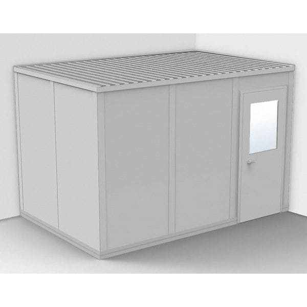 2-Wall Modular In-Plant Office, 8 ft 1 3/4 in H, 12 ft 1 1/4 in W, 8 ft 1 1/4 in D, Gray