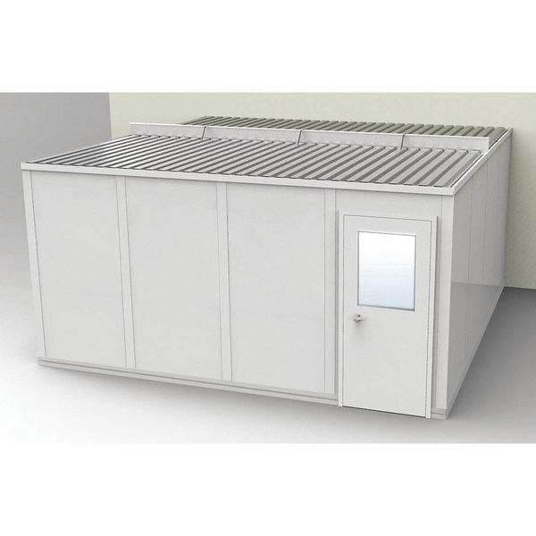 3-Wall Modular In-Plant Office, 8 ft 1 3/4 in H, 16 ft 4 1/2 in W, 16 ft 1 1/4 in D, Gray
