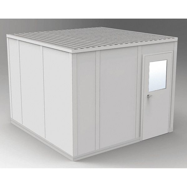 4-Wall Modular In-Plant Office, 8 ft 1 3/4 in H, 10 ft 4 1/2 in W, 10 ft 4 1/2 in D, Gray