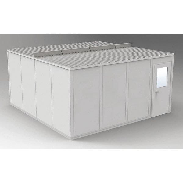 4-Wall Modular In-Plant Office, 8 ft 1 3/4 in H, 16 ft 4 1/2 in W, 16 ft 4 1/2 in D, Gray
