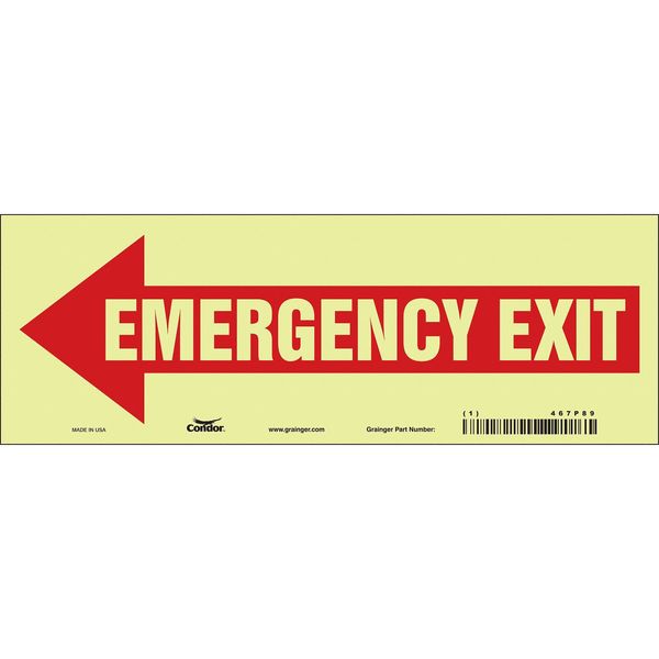 Safety Sign, 3 1/2 in x 10 in, Glow Vinyl
