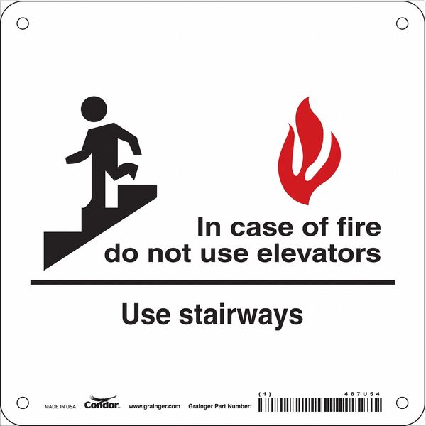 Safety Sign Emergency Exit, 7 in Height, 7 in Width, Polyethylene, Square, English