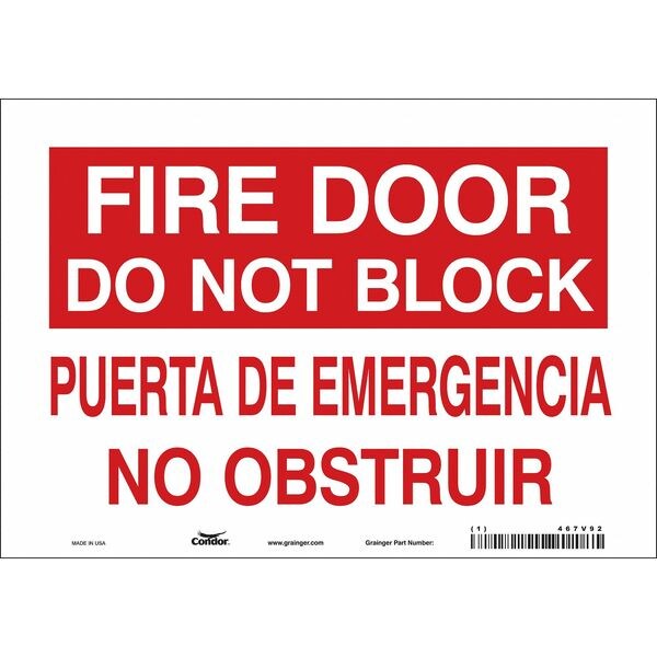 Safety Sign Emergency Exit, 7 in Height, 10 in Width, Vinyl, Vertical Rectangle, English, Spanish