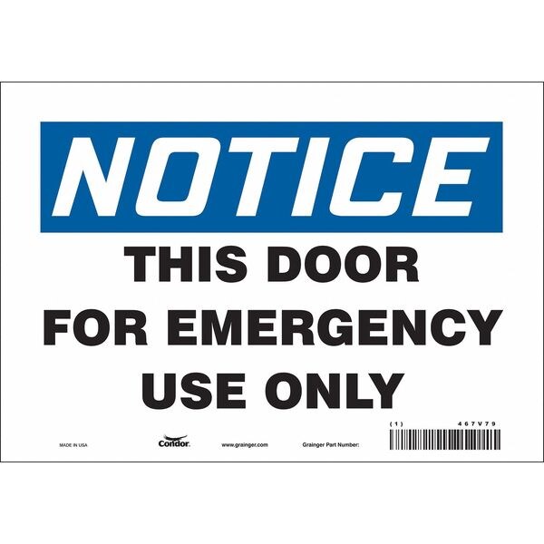 Safety Sign Emergency Exit, 7 in H, 10 in W, Vinyl, Vertical Rectangle, English, 467V79