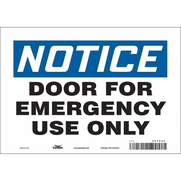 Safety Sign Emergency Exit, 7 in H, 10 in W, Vinyl, Vertical Rectangle, English, 467V53