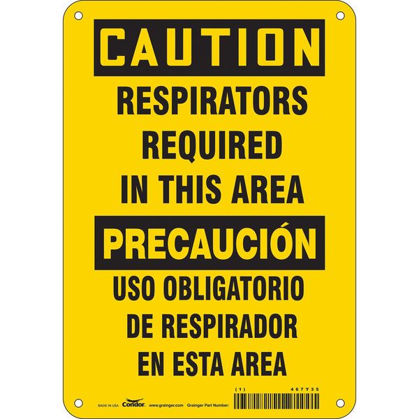 Safety Sign, 10 in Height, 7 in Width, Vinyl, Horizontal Rectangle, English, Spanish, 467Y35