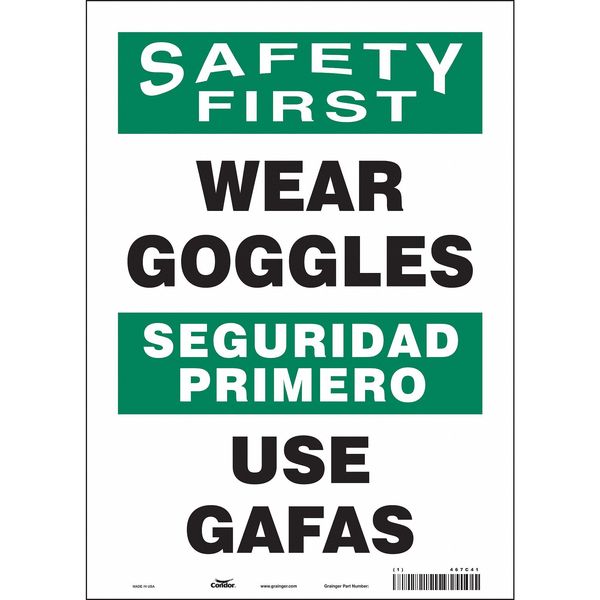 Safety Sign, 14 in Height, 10 in Width, Vinyl, Vertical Rectangle, English, Spanish, 467C41