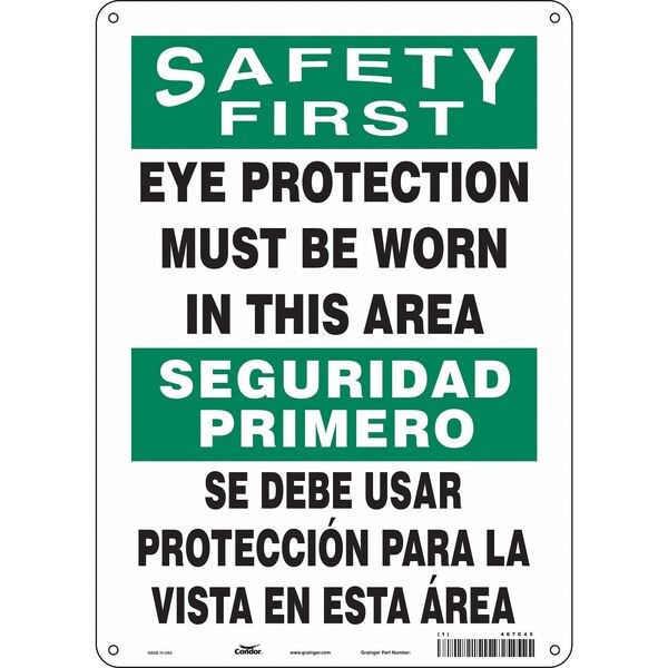 Safety Sign, 14 in Height, 10 in Width, Polyethylene, Vertical Rectangle, English, Spanish, 467C45