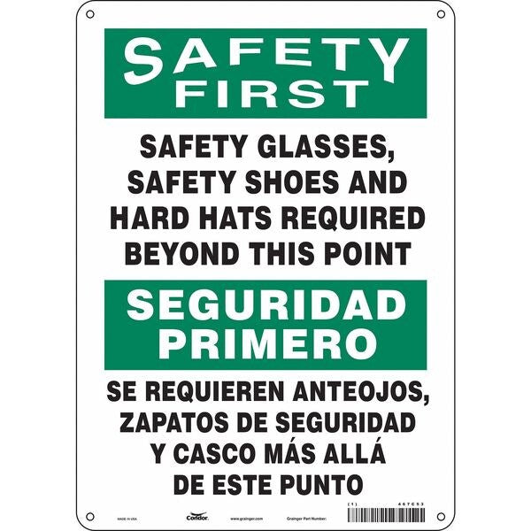 Safety Sign, 14 in Height, 10 in Width, Vinyl, Vertical Rectangle, English, Spanish, 467C53