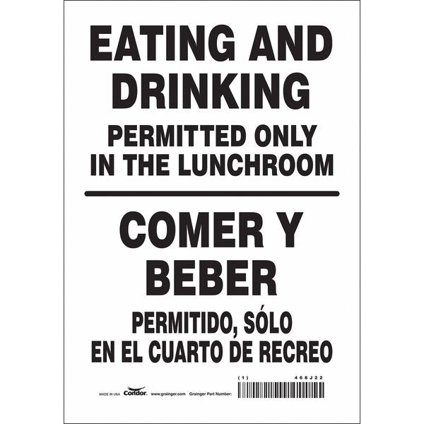 Safety Sign, 10 in Height, 7 in Width, Vinyl, Horizontal Rectangle, English, Spanish, 468J22