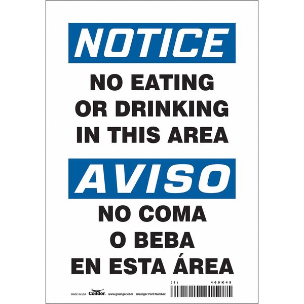 Safety Sign, 10 in Height, 7 in Width, Vinyl, Horizontal Rectangle, English, Spanish, 468K49