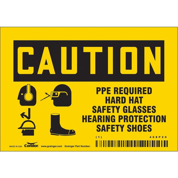 Safety Sign, 3 1/2 in Height, 5 in Width, Vinyl, Horizontal Rectangle, English, 468P20