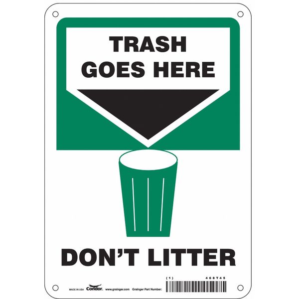 Safety Sign, 10 in Height, 7 in Width, Polyethylene, Horizontal Rectangle, English, 468T45