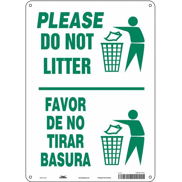 Safety Sign, 14 in Height, 10 in Width, Polyethylene, Vertical Rectangle, English, Spanish, 468T52