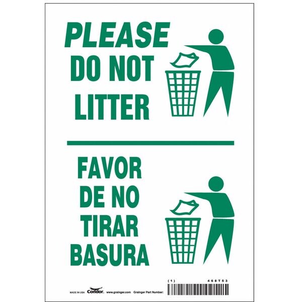 Safety Sign, 10 in Height, 7 in Width, Vinyl, Horizontal Rectangle, English, Spanish, 468T53