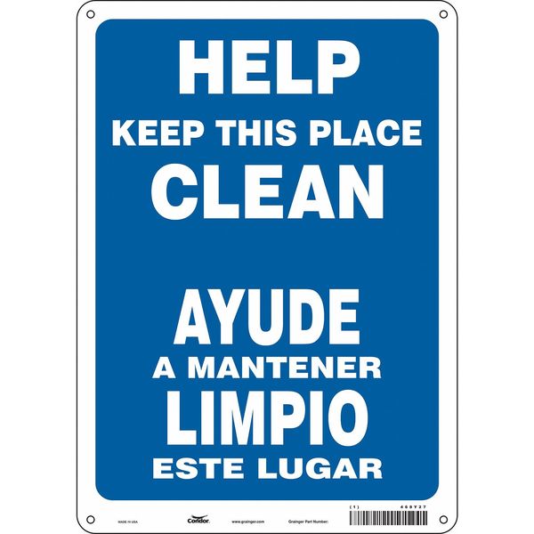 Safety Sign, 14 in Height, 10 in Width, Polyethylene, Vertical Rectangle, English, Spanish, 468Y27