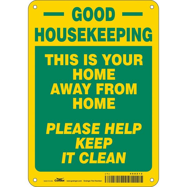 Safety Sign, 10 in Height, 7 in Width, Polyethylene, Horizontal Rectangle, English, 468Z12