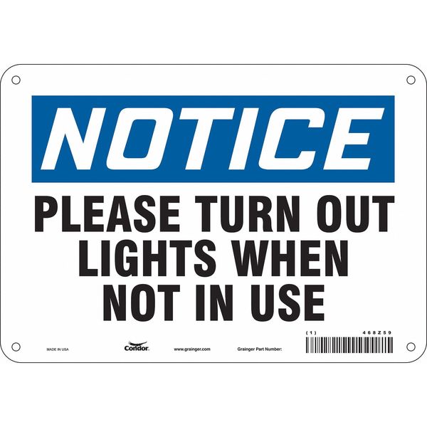 Safety Sign, 7 in Height, 10 in Width, Polyethylene, Vertical Rectangle, English, 468Z59