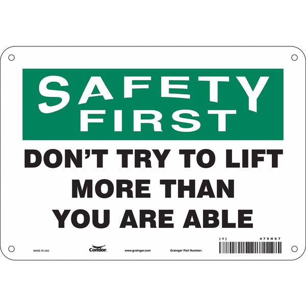 Safety Sign, 7 in Height, 10 in Width, Polyethylene, Vertical Rectangle, English, 479H67