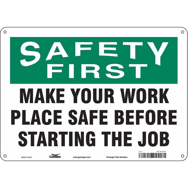 Safety Sign, 10 in Height, 14 in Width, Polyethylene, Horizontal Rectangle, English, 479J02