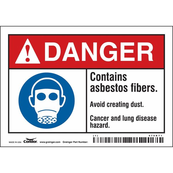 Safety Sign, 3 1/2 in Height, 5 in Width, Vinyl, Horizontal Rectangle, English, 479K71