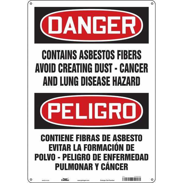 Safety Sign, 20 in H, 14 in W, Polyethylene, Vertical Rectangle, English, Spanish, 479L24
