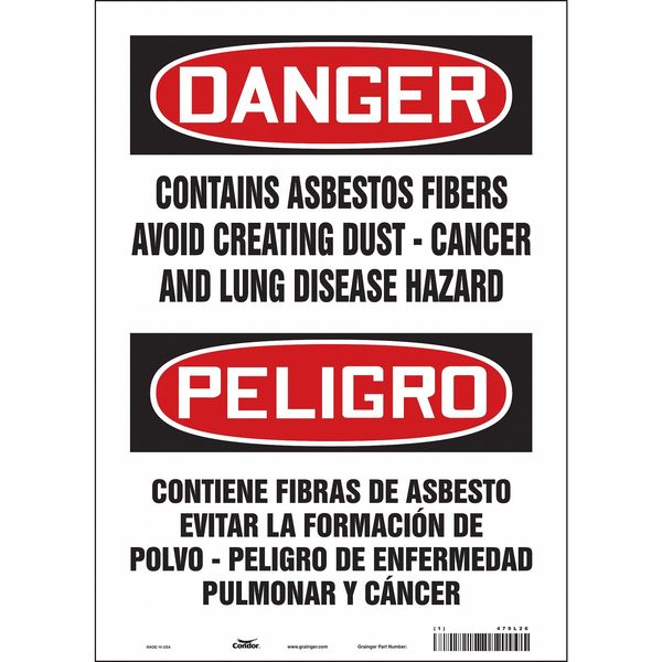 Safety Sign, 14 in Height, 10 in Width, Vinyl, Vertical Rectangle, English, Spanish, 479L26