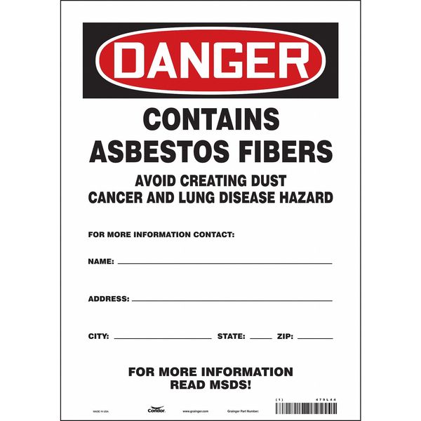 Safety Sign, 14 in Height, 10 in Width, Vinyl, Vertical Rectangle, English, 479L44